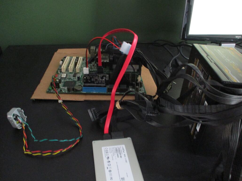 Pentium 4 board with drive, adapter and pwr switch