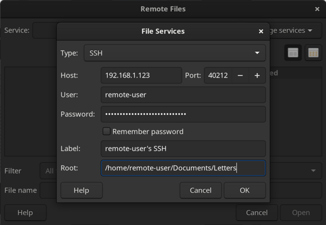 File Services dialogue with empty form fields