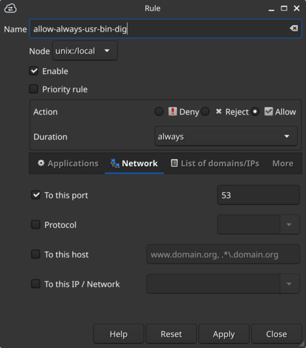 OpenSnitch rule for programs whose destination host is unknown