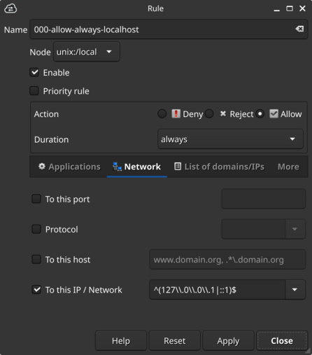 Local loopback rules in OpenSnitch UI